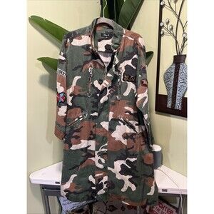 36.5 Camouflage Jacket Coat Up Cycled Patches Grunge Punk Western Goth Size M